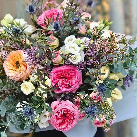 Kytice Vintage: Pivoňkové růže a Eryngium (XXL)