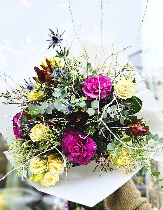 The "Cabbage" Bouquet: Ornamental Brassica & Exotic Leucospermum 1