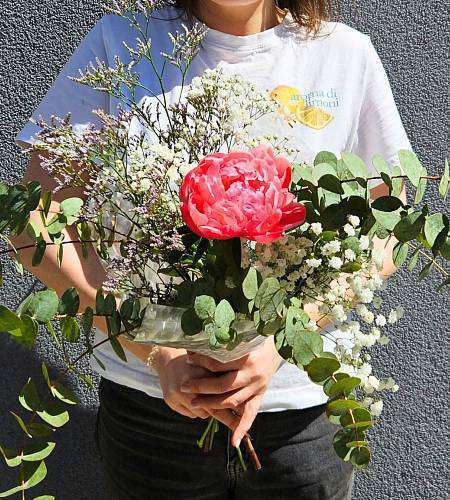 Bouquet Peony in eucalyptus