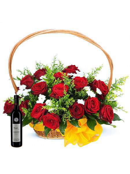 Dárkový koš růže s vínem