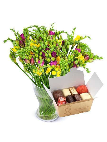 Freesia and Leonidas chocolate